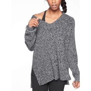 Athleta Switchback Black Marled Pullover Merino Wool Blend Knit Sweated Small